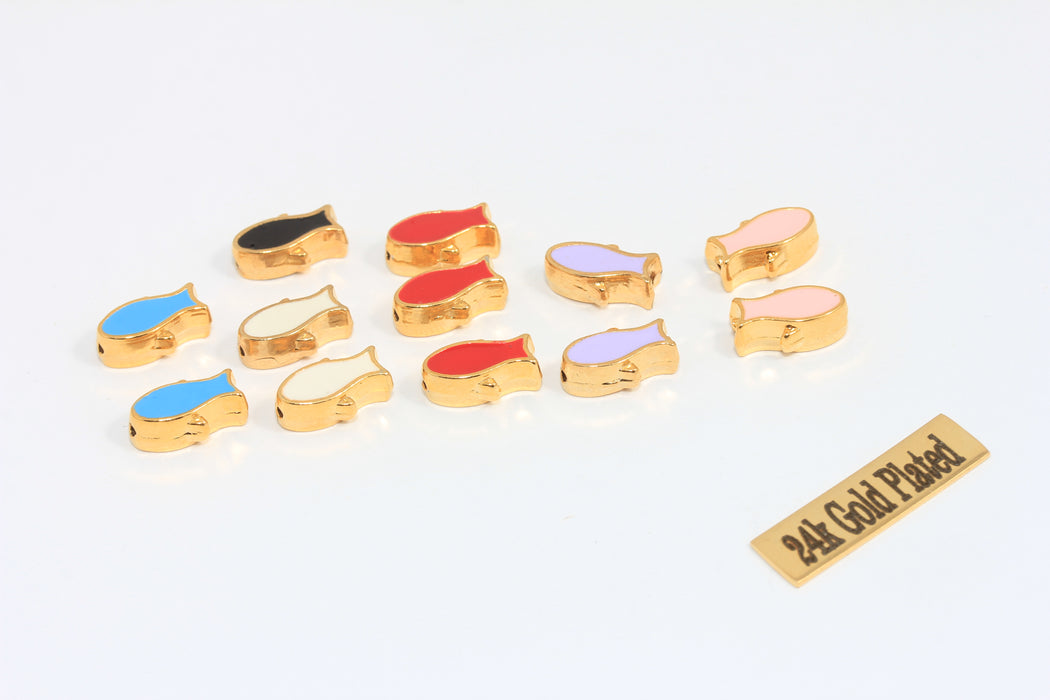 7x12 mm 24 Ayar Parlak Altın Balık Takıları, Mor Emaye Balık Boncukları, MLS375-6