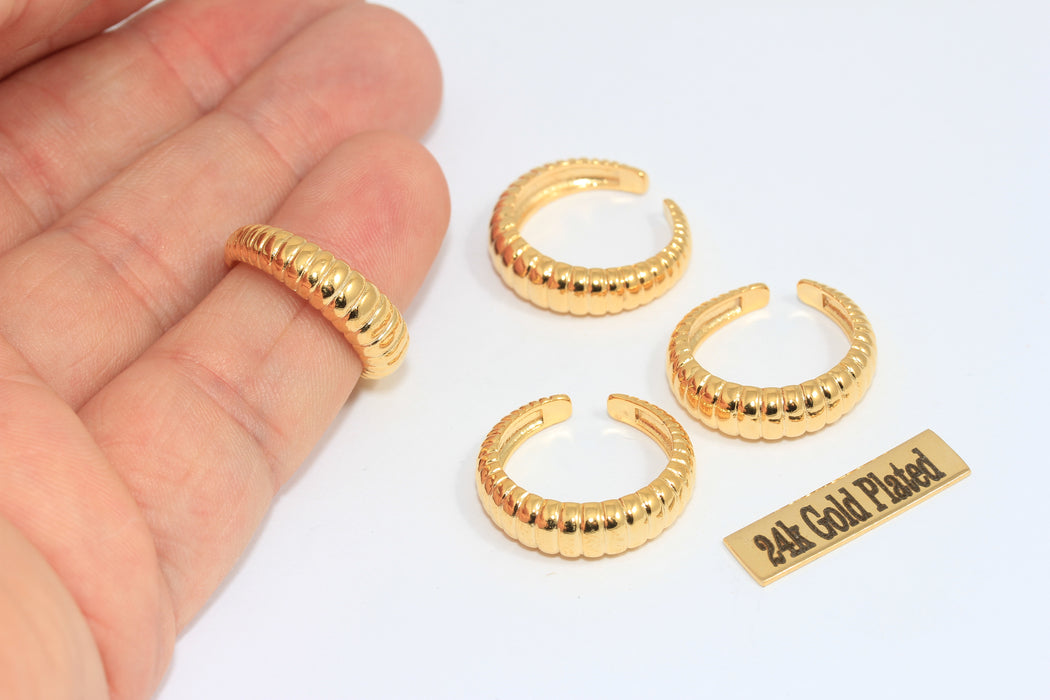 17-18mm 24k Shiny Gold Ring, Shell Ring, Adjustable Ring Settings,  MLS385