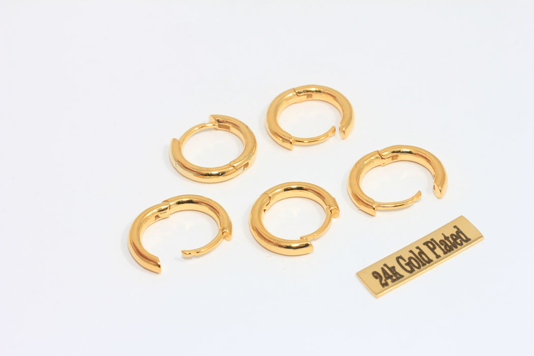 17mm 24k Shiny Gold Leverback Earrings, Plain, Small   MLS322