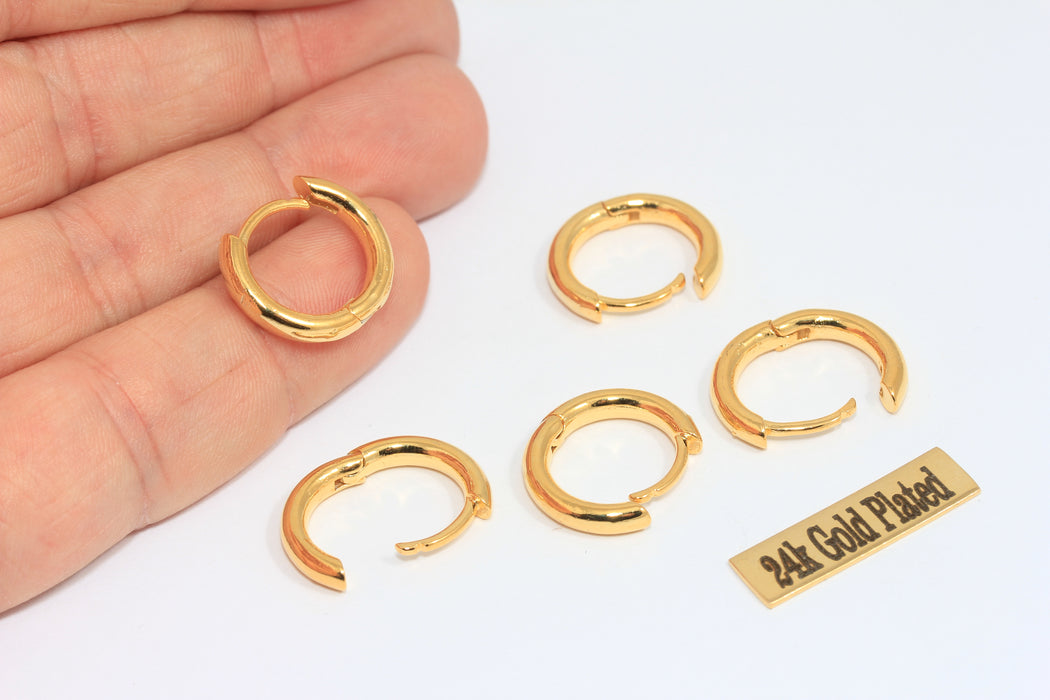 17mm 24k Shiny Gold Leverback Earrings, Plain, Small   MLS322