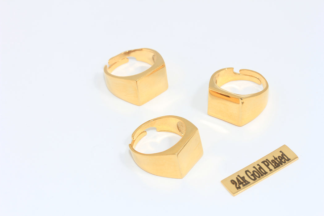 17-18mm 24k Shiny Gold Rings, Nameplate, Square Rings MLS297