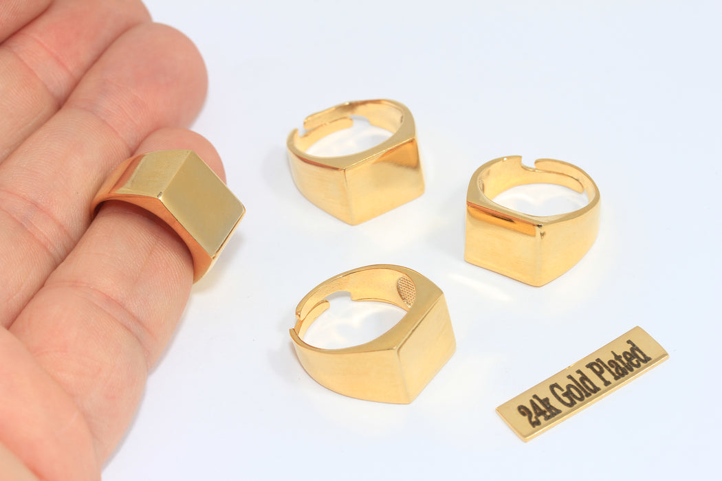 17-18mm 24k Shiny Gold Rings, Nameplate, Square Rings MLS297