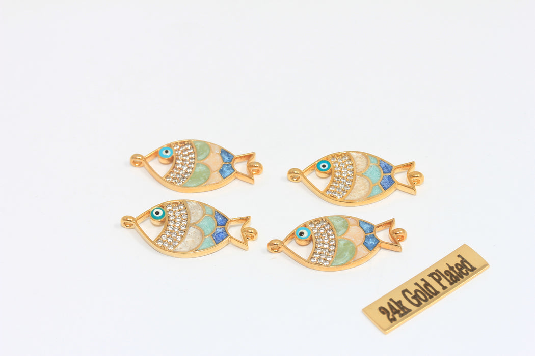 Ciondoli a forma di pesce in oro lucido 24k, 12x26 mm, micro pavé, oro MLS18