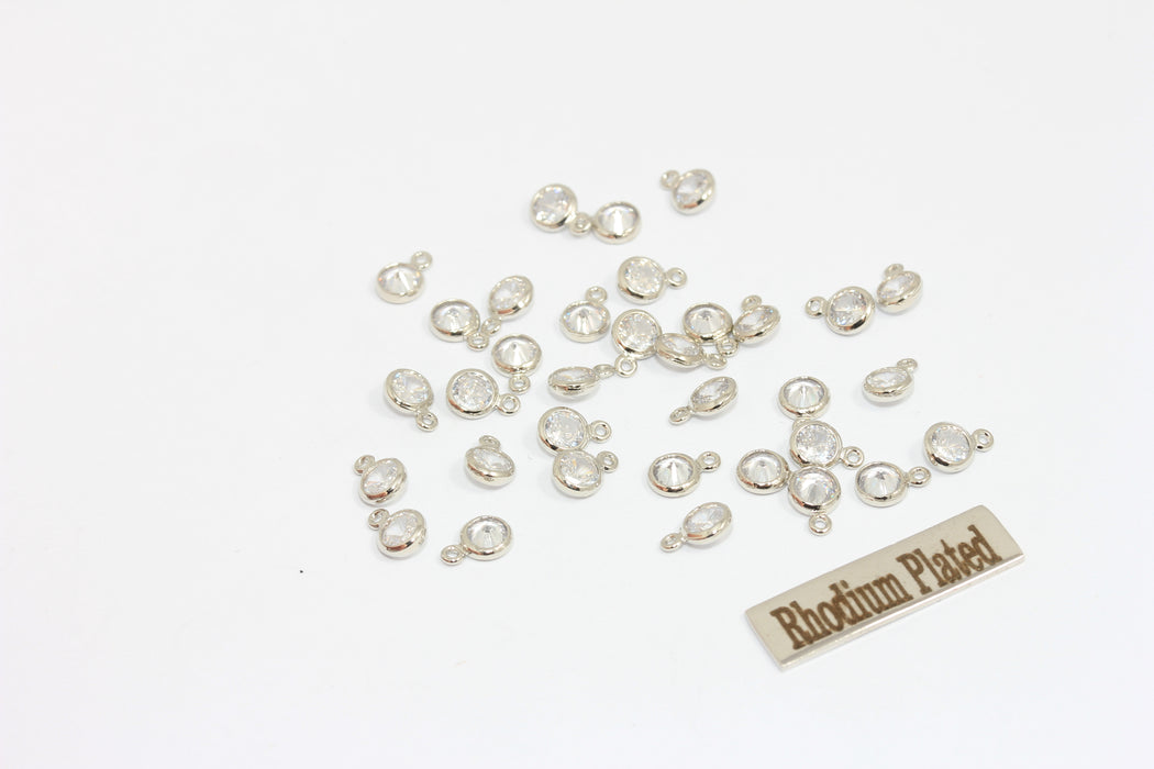 4,5x7mm Rhodium Plated Cubic Zirconia Charms, Crystal MLS321