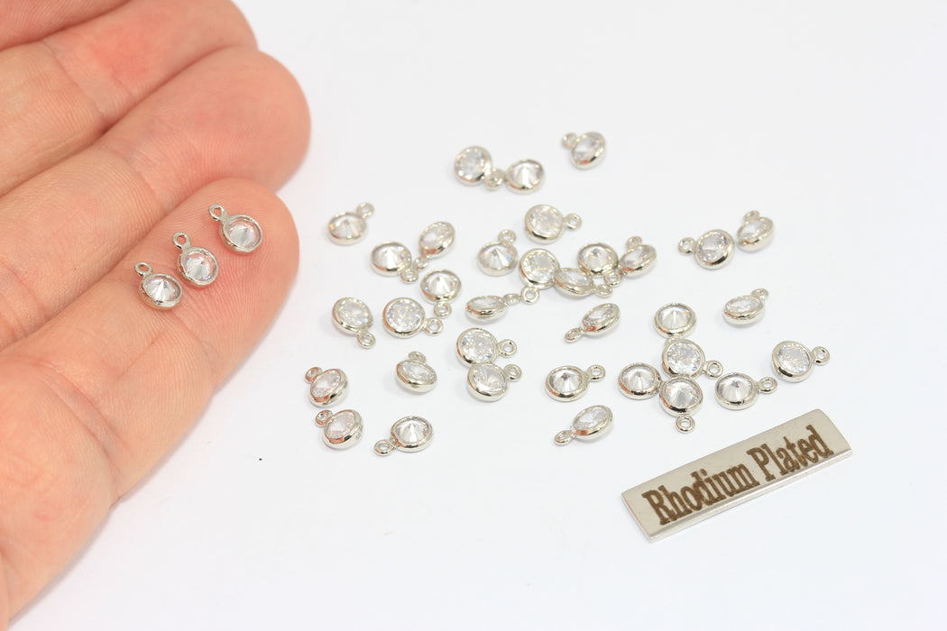 4,5x7mm Rhodium Plated Cubic Zirconia Charms, Crystal MLS321