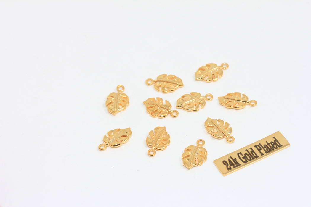 8x14mm 24k Shiny Gold Leaf Charms, Leaf Pendant, Gold  MLS333