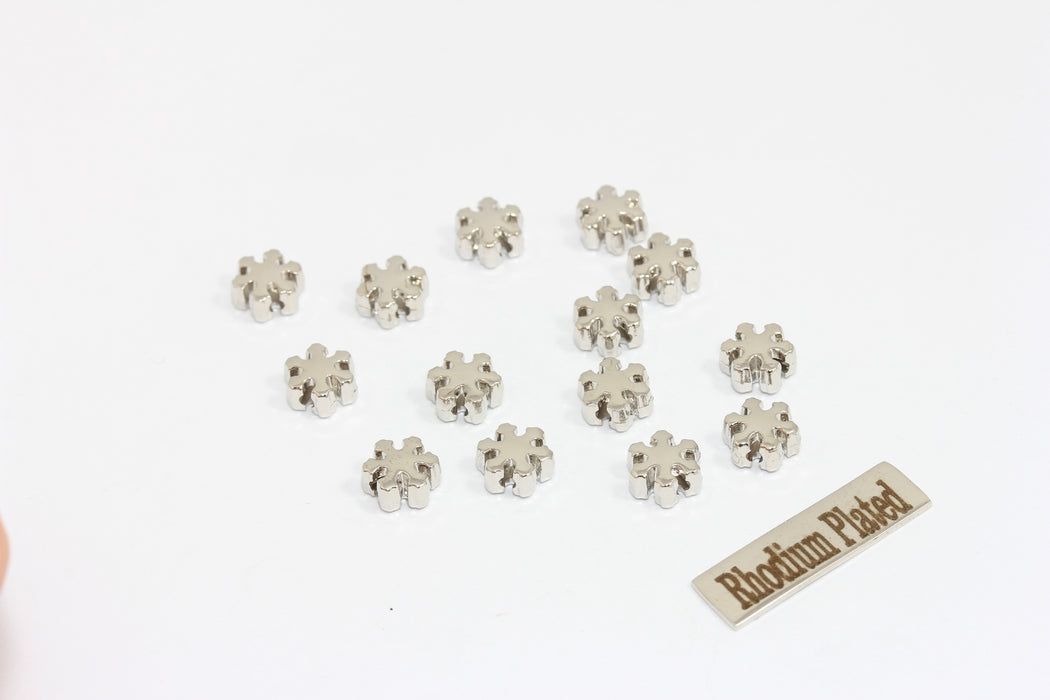 Perline a forma di fiocco di neve placcate in rodio da 7 mm, ciondoli a forma di fiocco di neve, MLS173