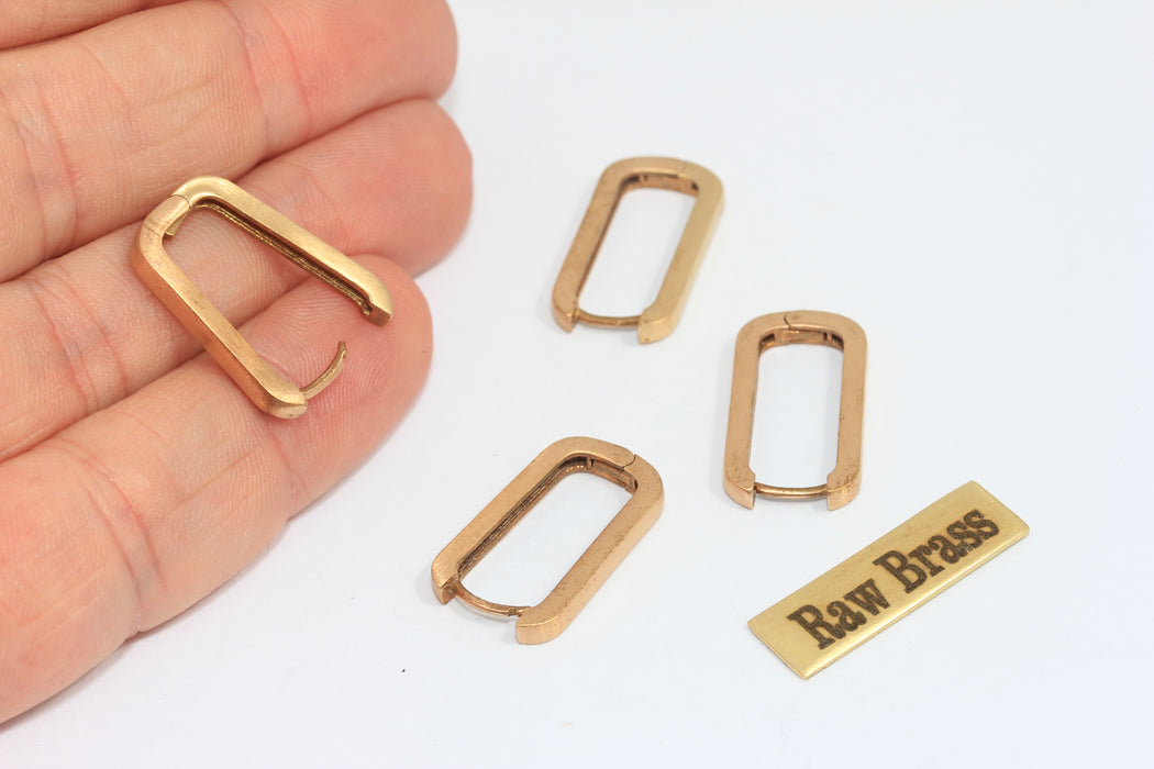 Orecchini ovali in ottone grezzo da 12x22 mm, cerchi rettangolari con chiusura a leva, MLS266