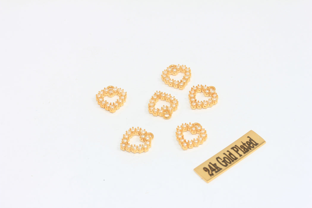 10x12mm 24k Shiny Gold Pearl Heart, Micro Pave Heart MLS275