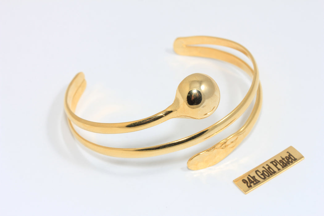 60mm 24k Shiny Gold Bracelet Cuff, Stacking Triple Wire Bracelet, Ball Wrapping Bracelet, Coin Bracelet, BXB183-5