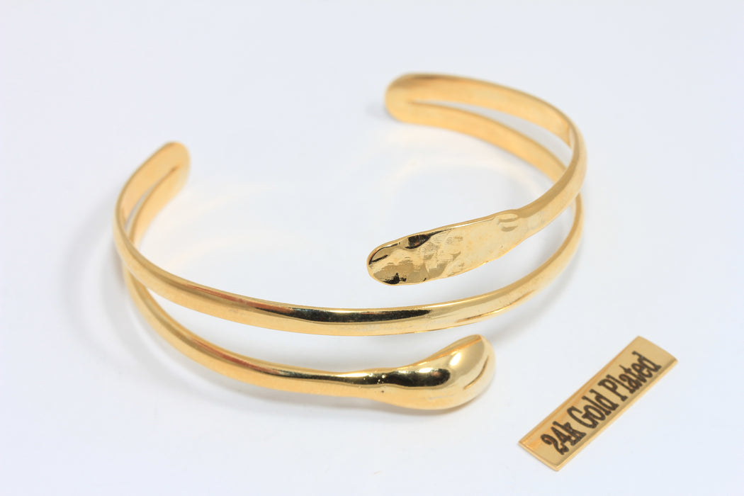 60mm 24k Shiny Gold Bracelet Cuff, Stacking Triple Wire Bracelet, Ball Wrapping Bracelet, Coin Bracelet, BXB183-5