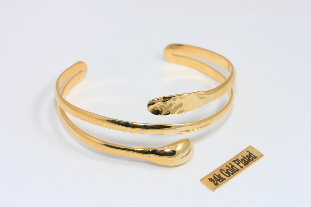 60mm 24k Shiny Gold Bracelet Cuff, Stacking Triple Wire Bracelet, Ball Wrapping Bracelet, Coin Bracelet, BXB183-5