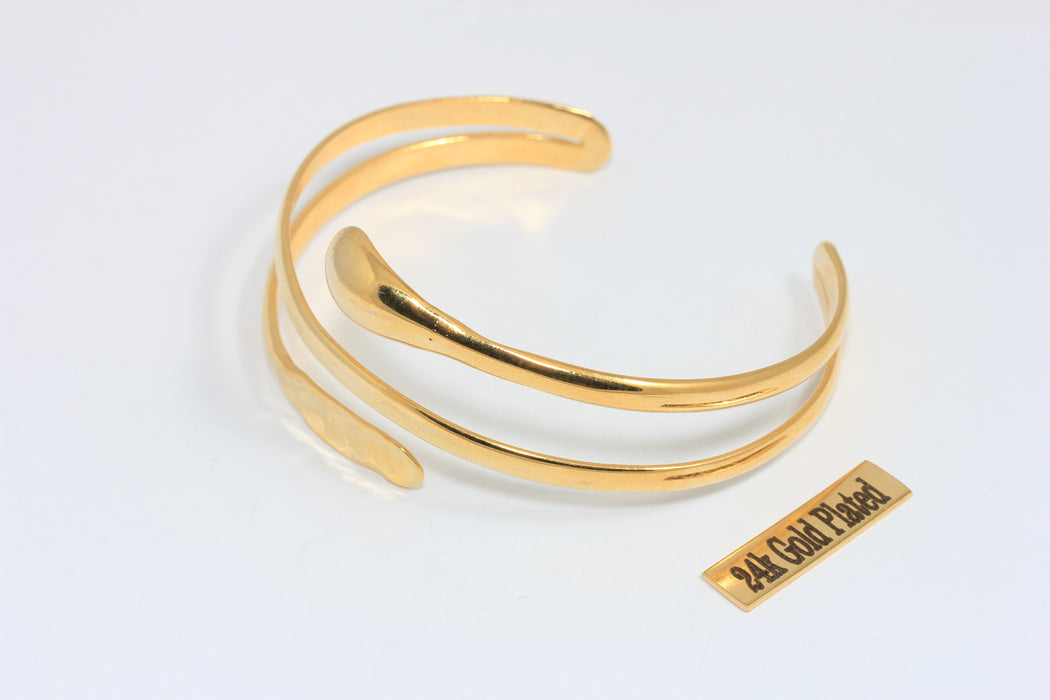 60mm 24k Shiny Gold Bracelet Cuff, Stacking Triple Wire Bracelet, Ball Wrapping Bracelet, Coin Bracelet, BXB200