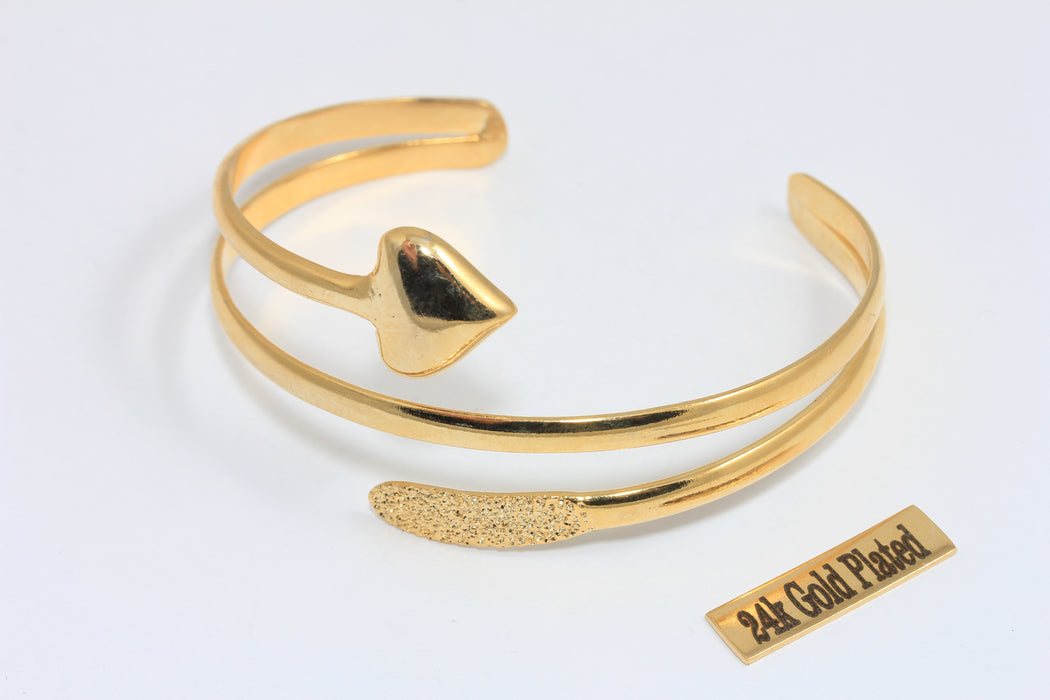 60mm 24k Shiny Gold Bracelet Cuff, Stacking Triple Wire Bracelet, Heart Wrapping Bracelet, Love Bracelet, BXB203