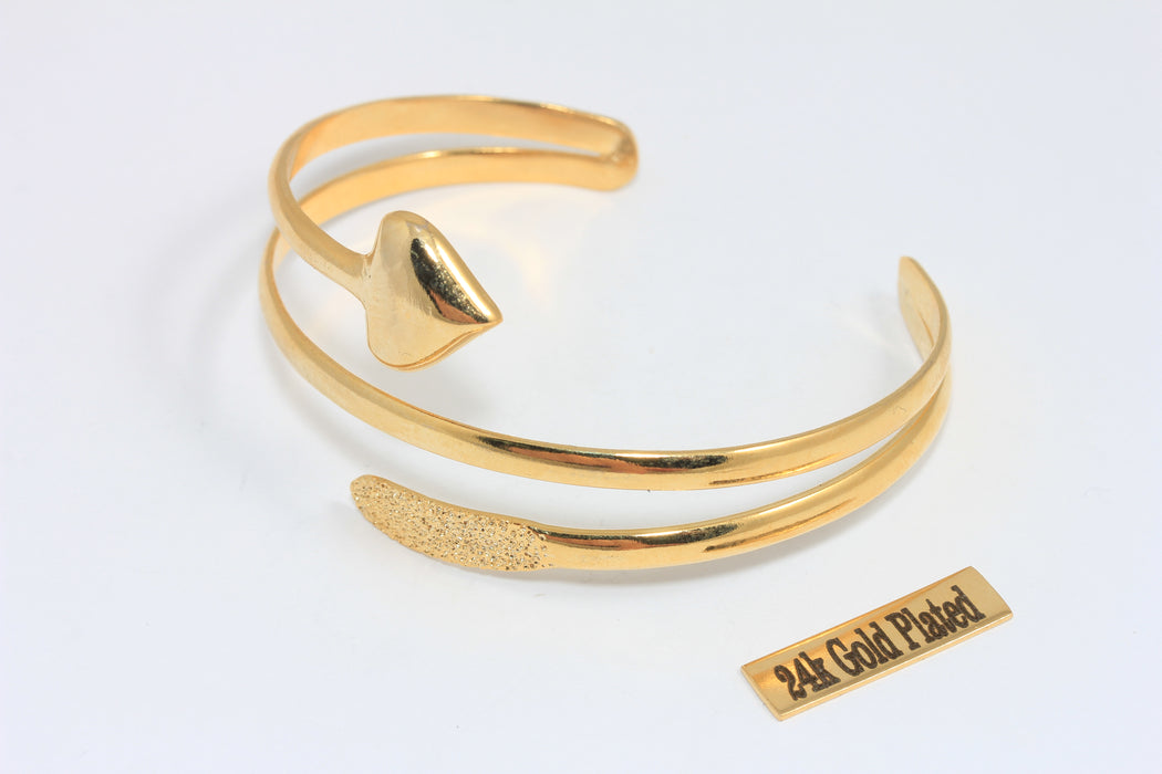 60mm 24k Shiny Gold Bracelet Cuff, Stacking Triple Wire Bracelet, Heart Wrapping Bracelet, Love Bracelet, BXB203