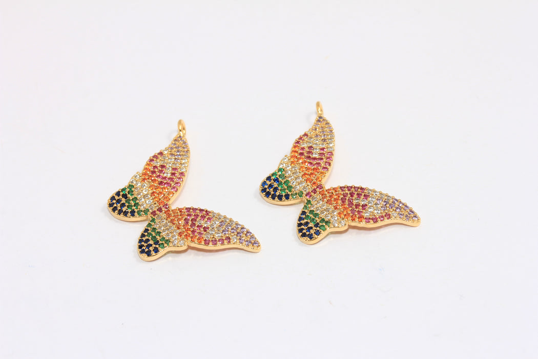 18x30mm Mikro Taşlı Kelebek Takıları, Zirkon Taşlı Kelebek Kolye, Karışık Taşlı Kelebek Takıları, BRT444-9