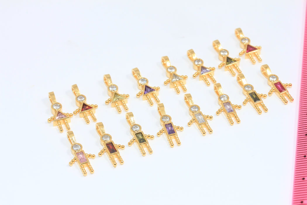 24k Shiny Gold Girl Or Boy CZ Birthstone Charms, Micro Pave Kids Pendant, Cute CZ Girl Or Boy Charms, ZRCN