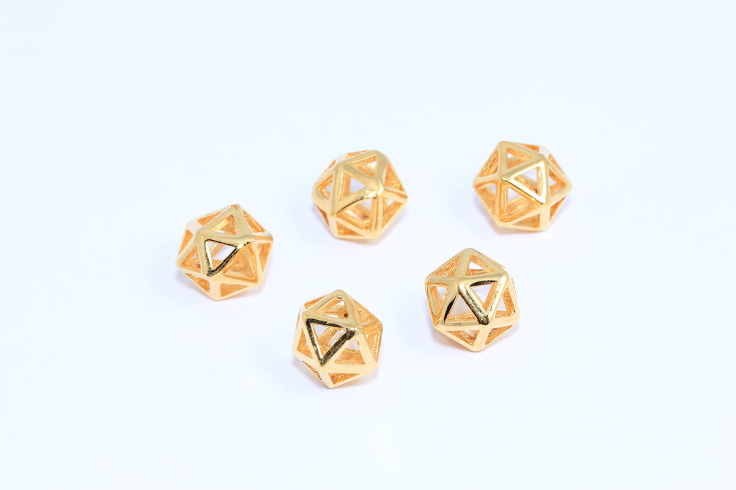 10mm 24k Shiny Gold Open Prism Charm, 3D Cube Charms, ROSE250-1
