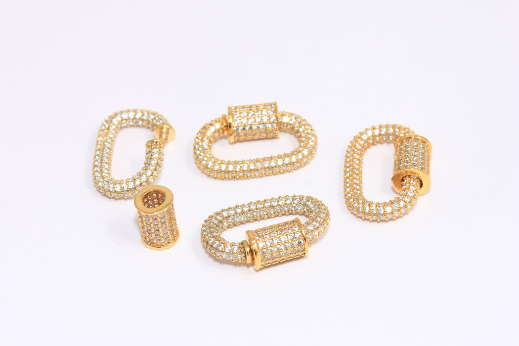 Shiny Gold CZ Opening Oval Screw Clasps