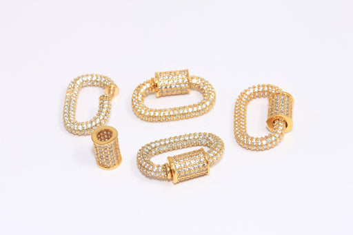 Shiny Gold CZ Opening Oval Screw Clasps