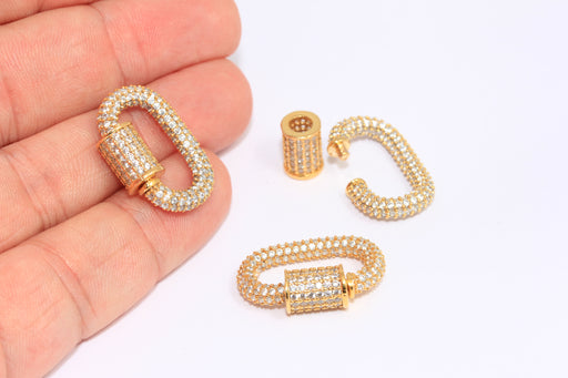 Shiny Gold CZ Opening Oval Screw Clasps