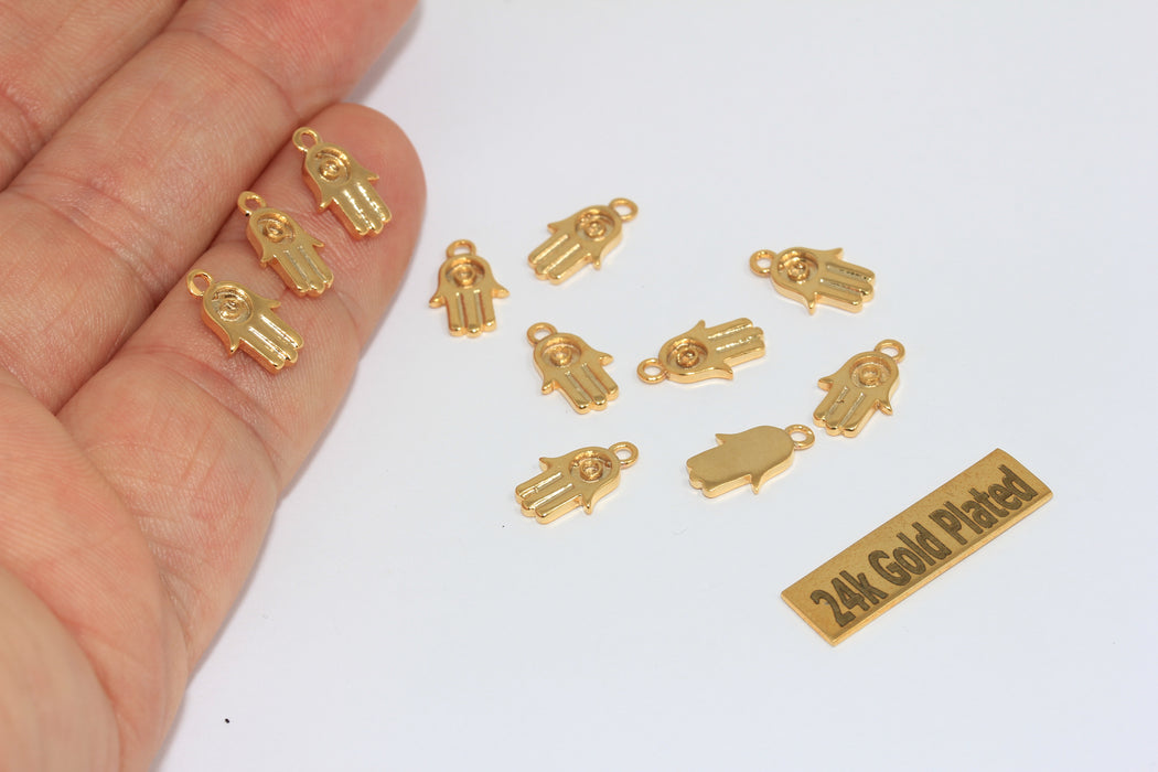 7x11mm 24k Shiny Gold Hamsa Charms, Hamsa Pendant, MGN216