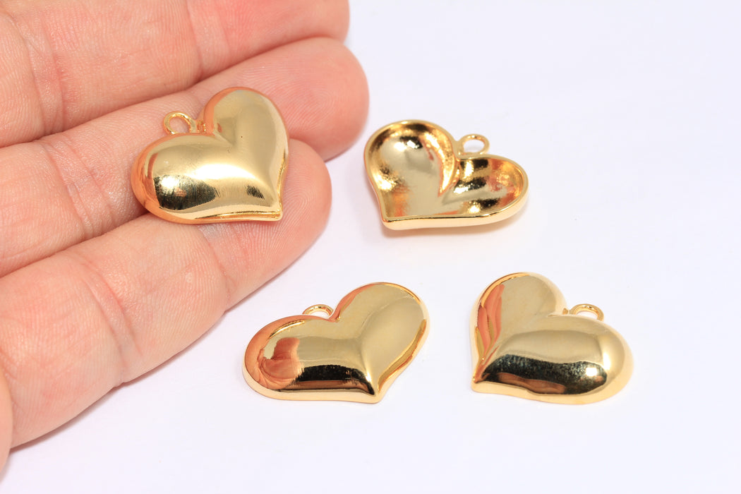 20x26mm 24k Shiny Gold Puffed Heart, Heart Necklace Charms, Puffed Heart Charm, ROSE271