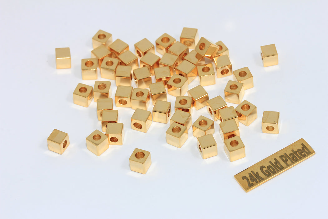 5mm 24k Shiny Gold Cube Spacer Beads, Geometric Bracelet Charms, MGN212