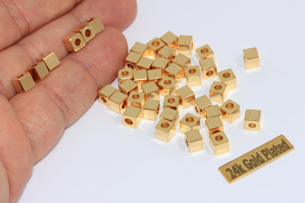 5mm 24k Shiny Gold Cube Spacer Beads, Geometric Bracelet Charms, MGN212