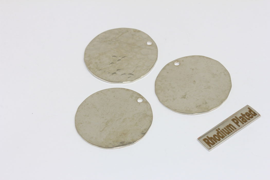 28mm Rhodium Plated Hammered Hammered Disc, Silver Medallion Necklace, MGN206