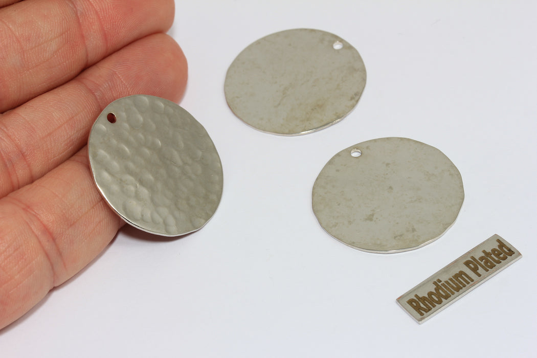 28mm Rhodium Plated Hammered Hammered Disc, Silver Medallion Necklace, MGN206