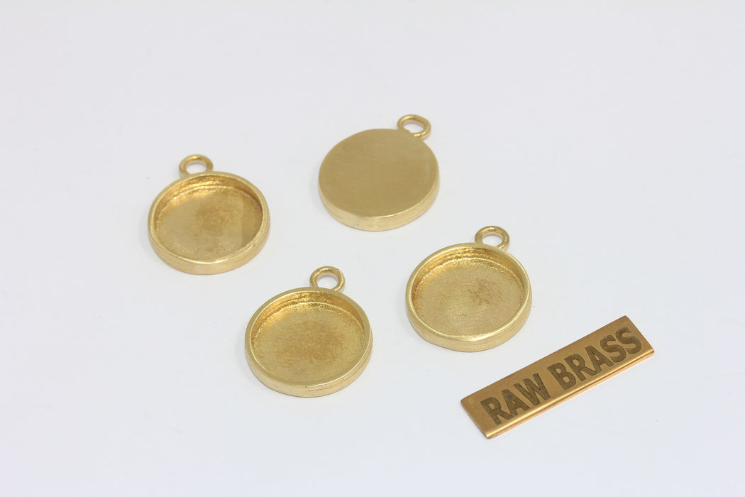14mm Inner Size Raw Brass Frame Bezel Medallion Charms, Cabochon Settings, MGN167