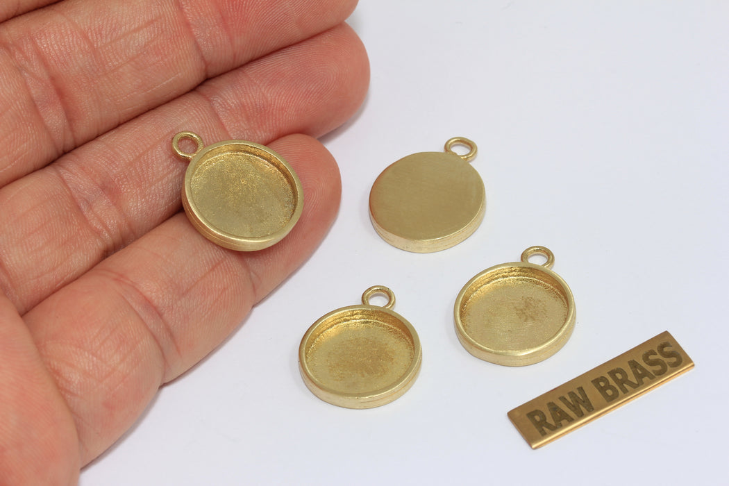 14mm Inner Size Raw Brass Frame Bezel Medallion Charms, Cabochon Settings, MGN167