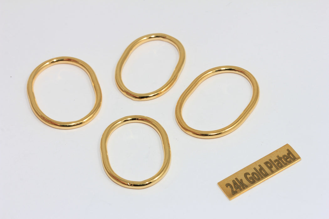24k Shiny Gold Oval Ring Connector, Outline Frame Charms, MGN171