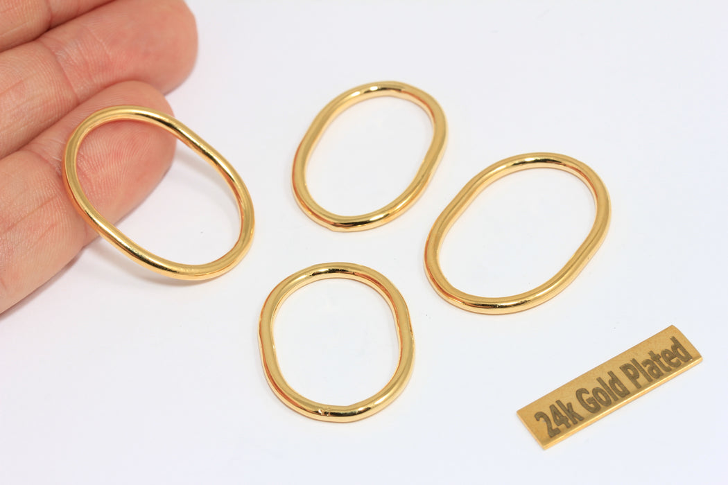 24k Shiny Gold Oval Ring Connector, Outline Frame Charms, MGN171