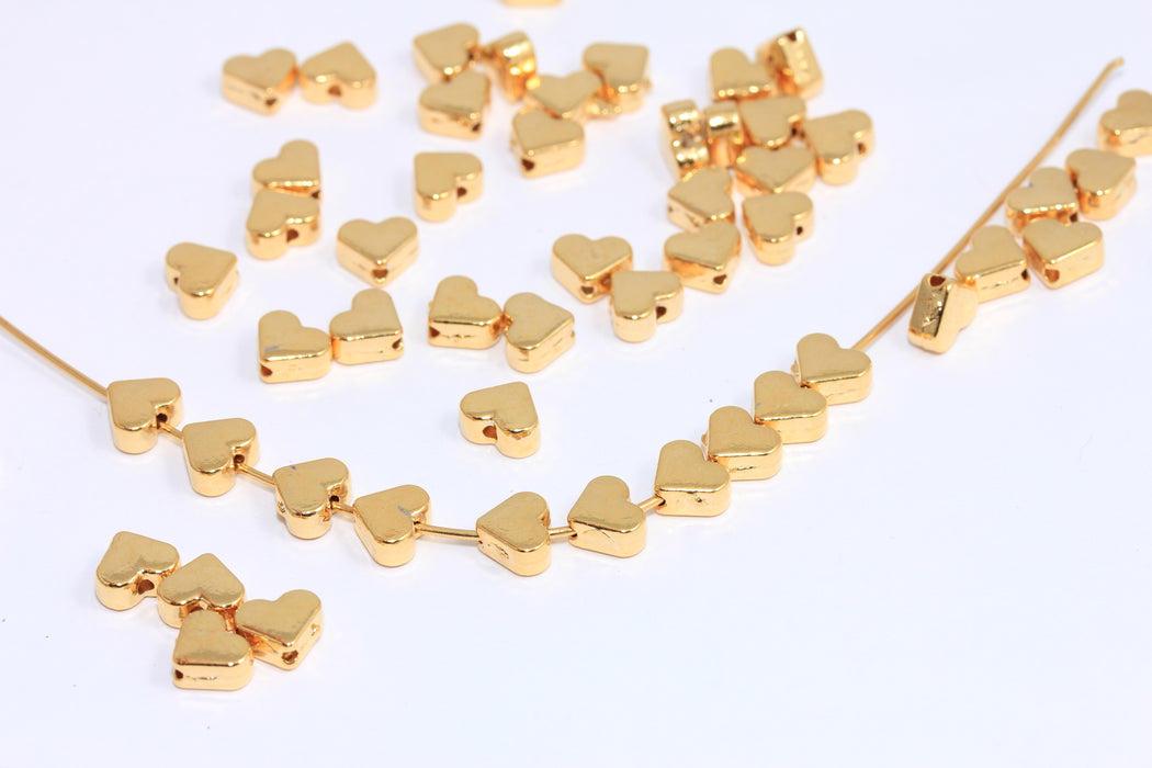 6x7mm 24k Shiny Gold Heart Beads, Spacer Beads, Mini Heart Beads, Heart Charms, ROSE13
