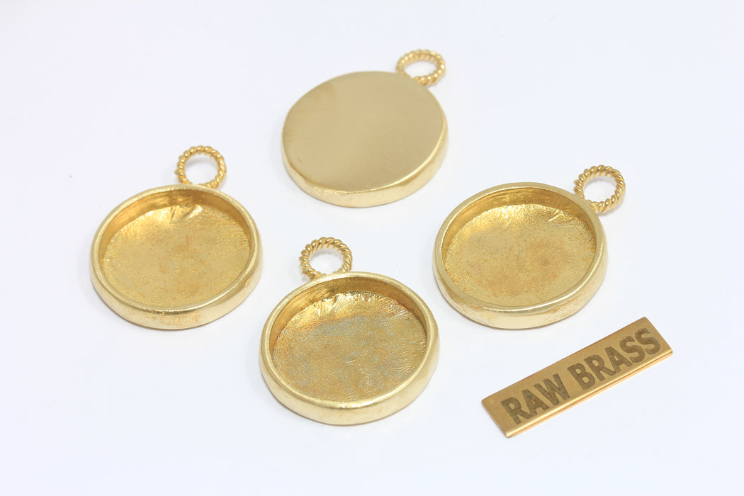 20mm Inner Size Raw Brass Frame Bezel Medallion Charms, Cabochon Settings, MGN179
