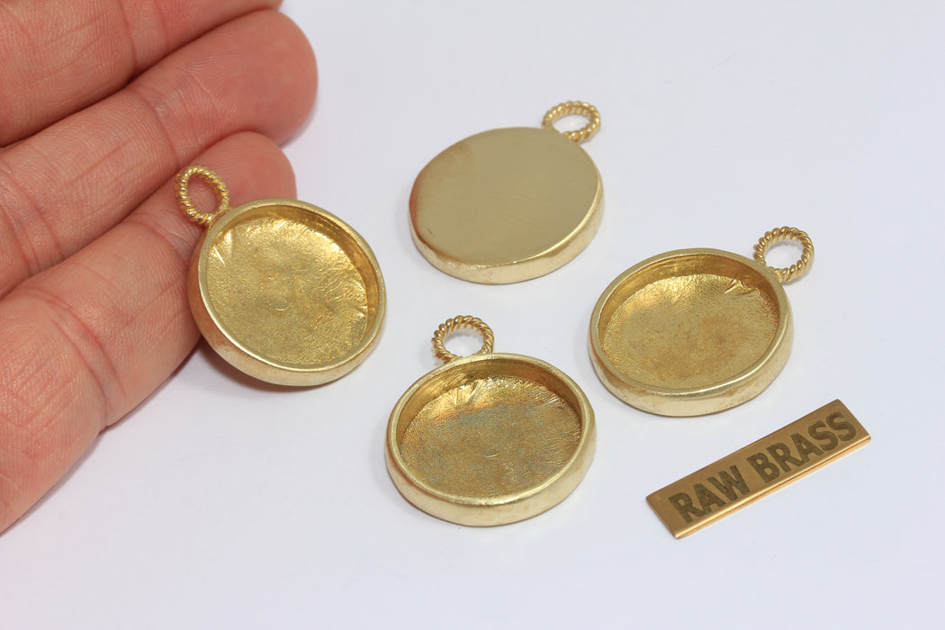 20mm Inner Size Raw Brass Frame Bezel Medallion Charms, Cabochon Settings, MGN179