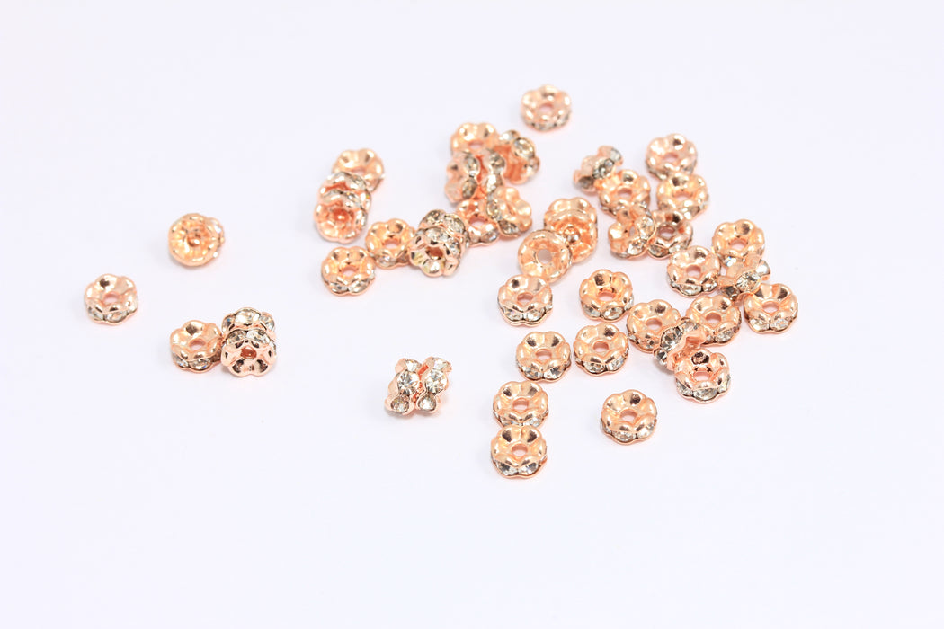 5mm Rose Gold Plated Rondelle Beads, CZ Micro Pave Wheel Spacer Beads, ROSE387