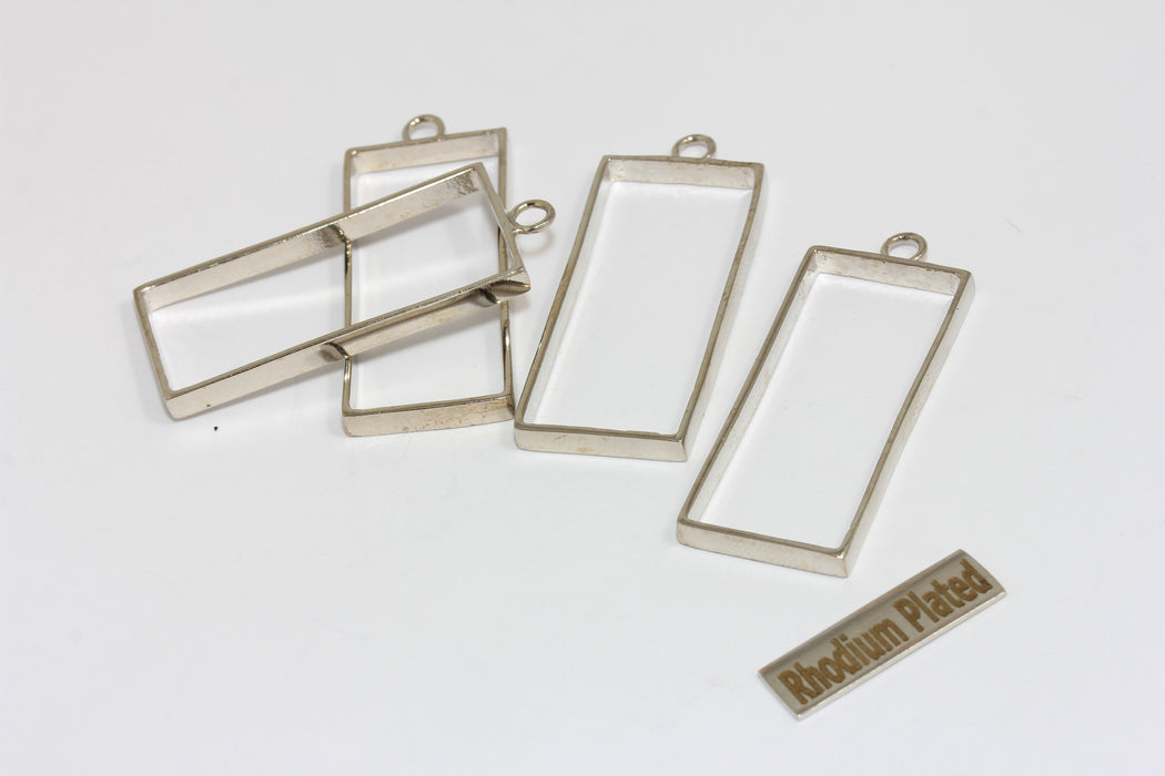 Inner Size 16x37mm Rhodium Plated Frame Pendant, Rectangle Frame Charms, MGN200