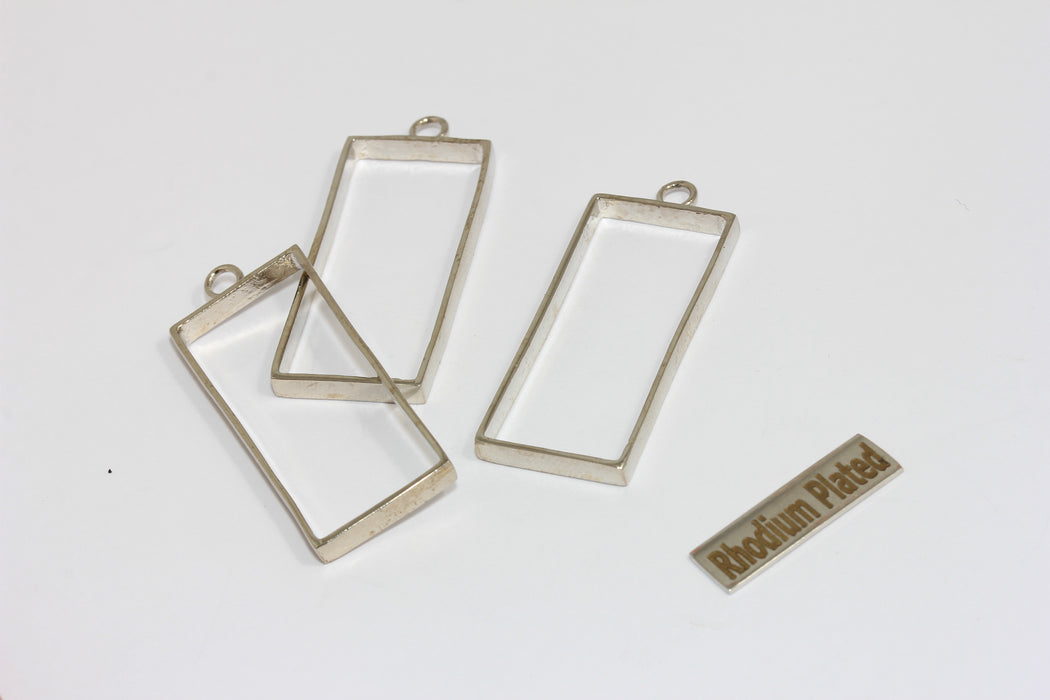 Inner Size 16x37mm Rhodium Plated Frame Pendant, Rectangle Frame Charms, MGN200
