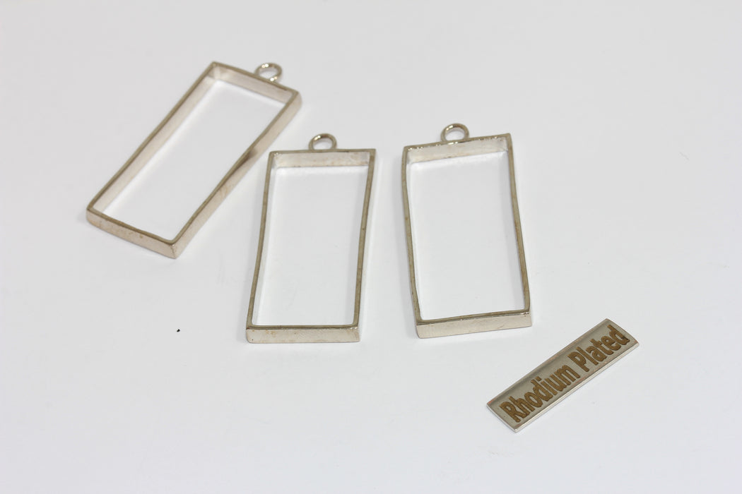 Inner Size 16x37mm Rhodium Plated Frame Pendant, Rectangle Frame Charms, MGN200