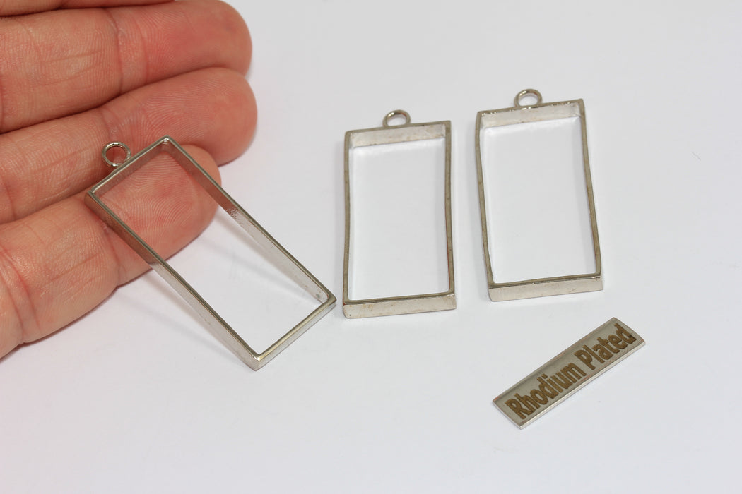 Inner Size 16x37mm Rhodium Plated Frame Pendant, Rectangle Frame Charms, MGN200