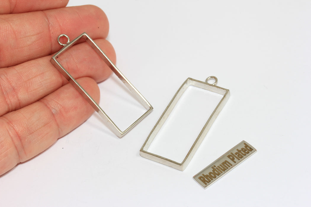 Inner Size 16x37mm Rhodium Plated Frame Pendant, Rectangle Frame Charms, MGN200