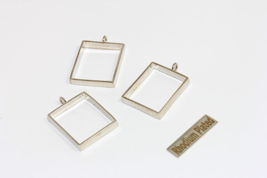 18x21.5mm Inner Size Rhodium Plated Frame Pendant, Rectangle Frame Charms, MGN205