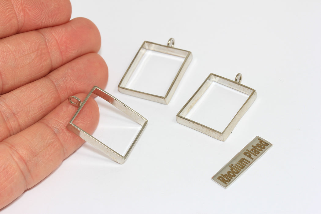18x21.5mm Inner Size Rhodium Plated Frame Pendant, Rectangle Frame Charms, MGN205