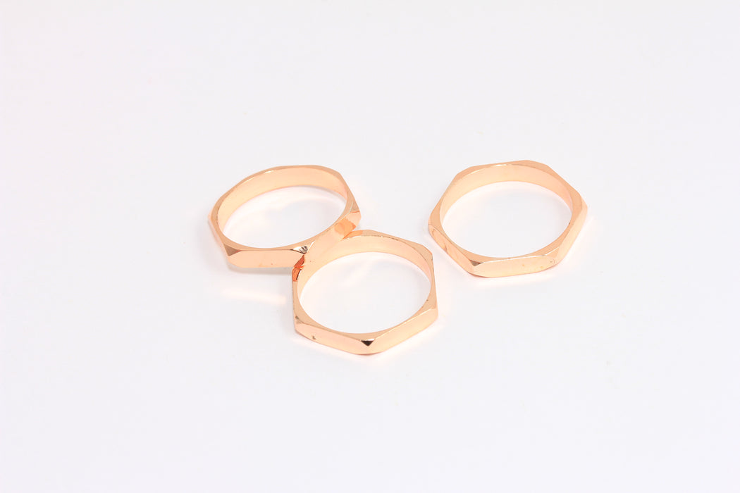 18 mm Gül Altın Kaplama Petek Charm, Altıgen Kapalı Halka, Bilezik Bağlantı Parçası, ROSE307
