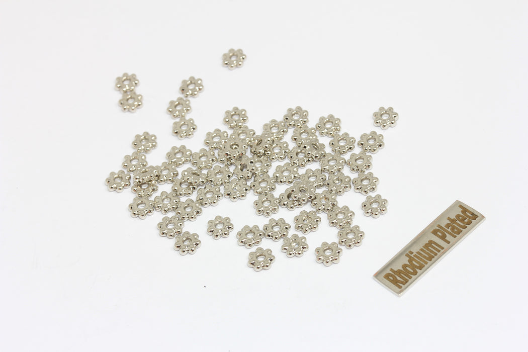 5,3mm Rhodium Plated Flower Spacer Beads, Rondelle Bracelet Charms, MGN214