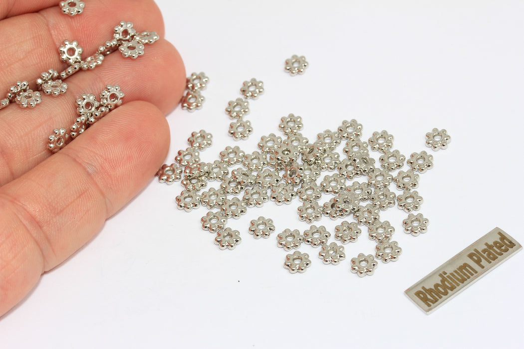 5,3mm Rhodium Plated Flower Spacer Beads, Rondelle Bracelet Charms, MGN214