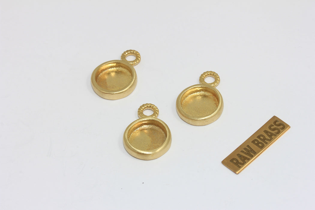 12mm Inner Size Raw Brass Frame Bezel Medallion Charms, Cabochon Settings, MGN196